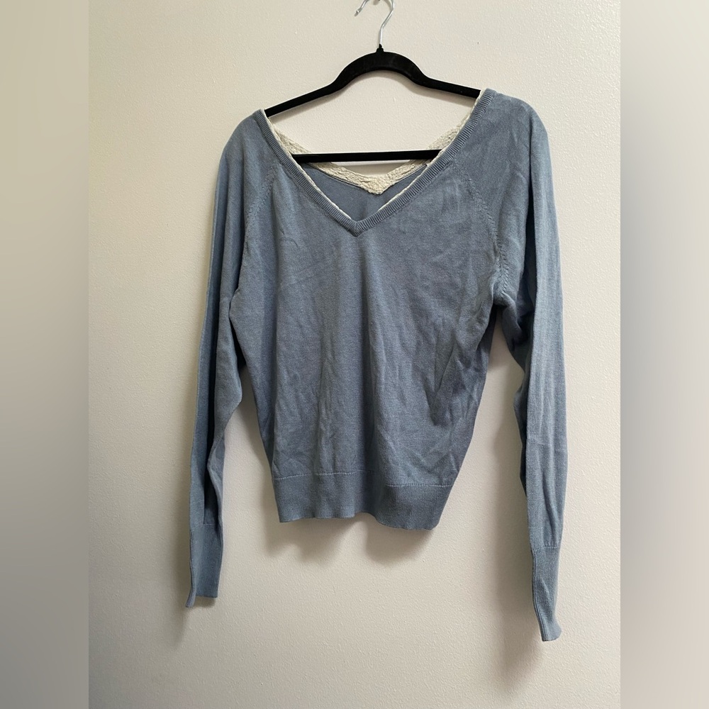 Zara Combination Knit Lace Trim V-Neck Sweater S - Picture 2 of 6